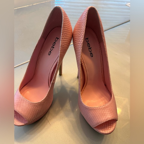 Bebe Textured Pink Peep-Toe Heels - Picture 1 of 5